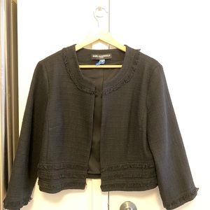 Karl Lagerfeld Paris Short Fringe Black Tweed Jacket (just dry cleaned) Size L